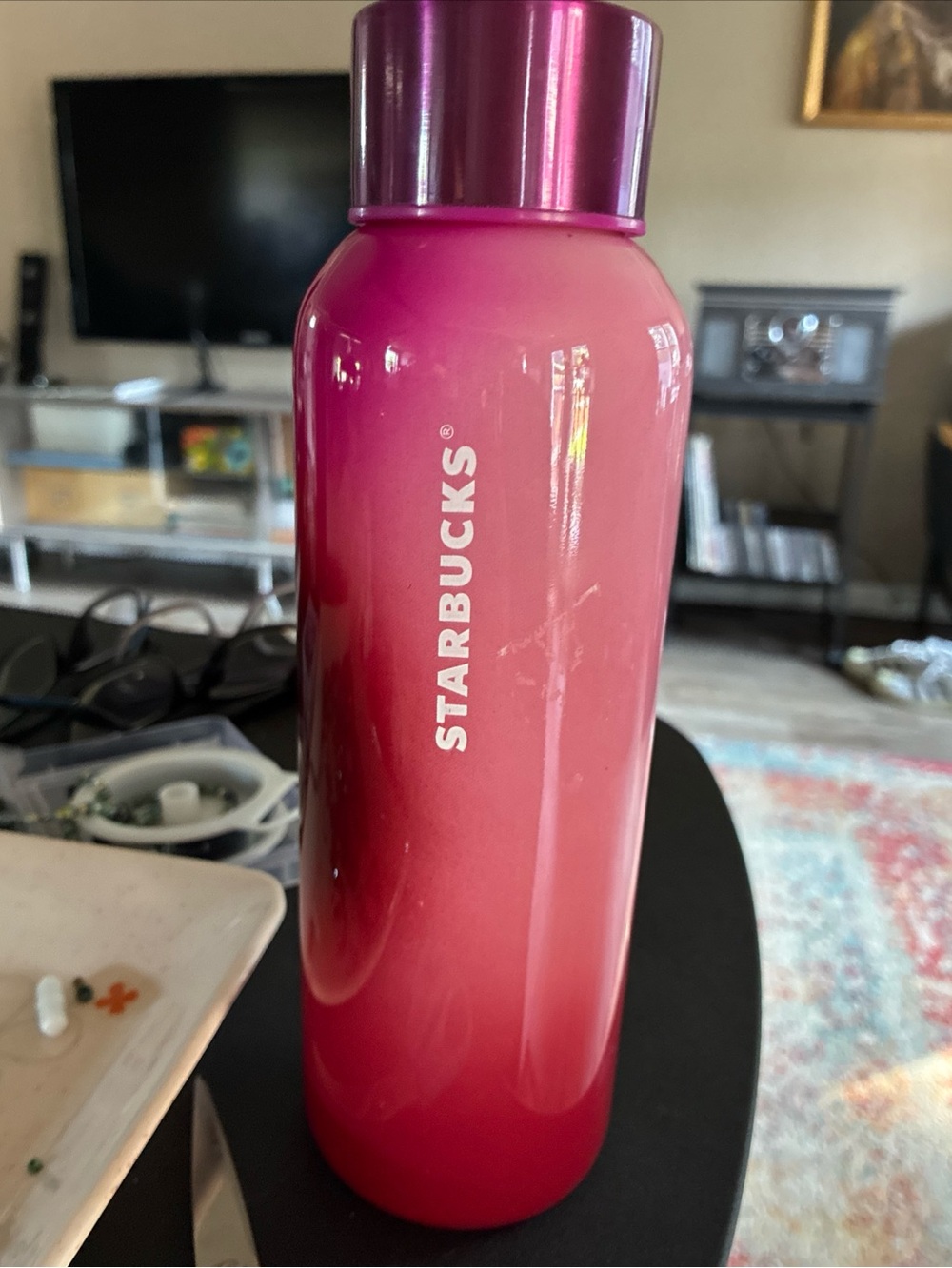 Starbucks 2022 Pink Ombré Glass Water Bottle 20oz  White Letter